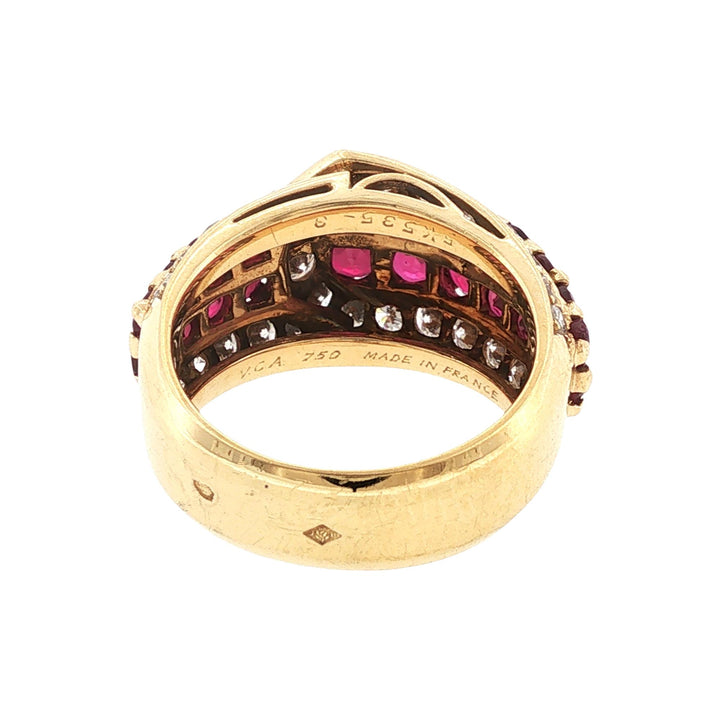 Van Cleef & Arpels Diamond Ruby 18K Yellow Gold Buckle Vintage Ring Size 5.5
