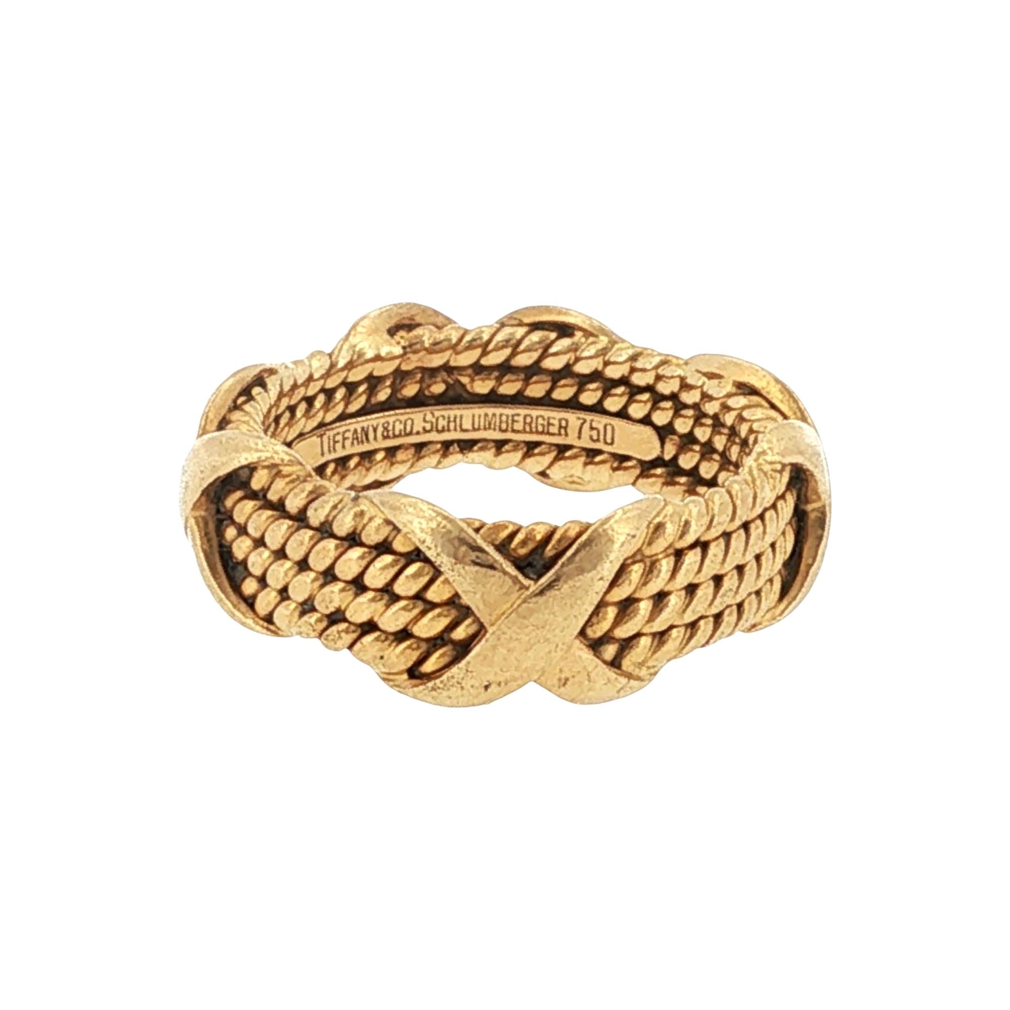 Tiffany & Co. Jean Schlumberger 4 Row 18KYG X Band Ring Vintage Size 6
