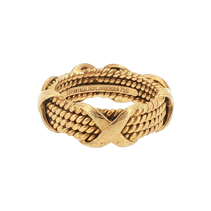 Tiffany & Co. Jean Schlumberger 4 Row 18KYG X Band Ring Vintage Size 6