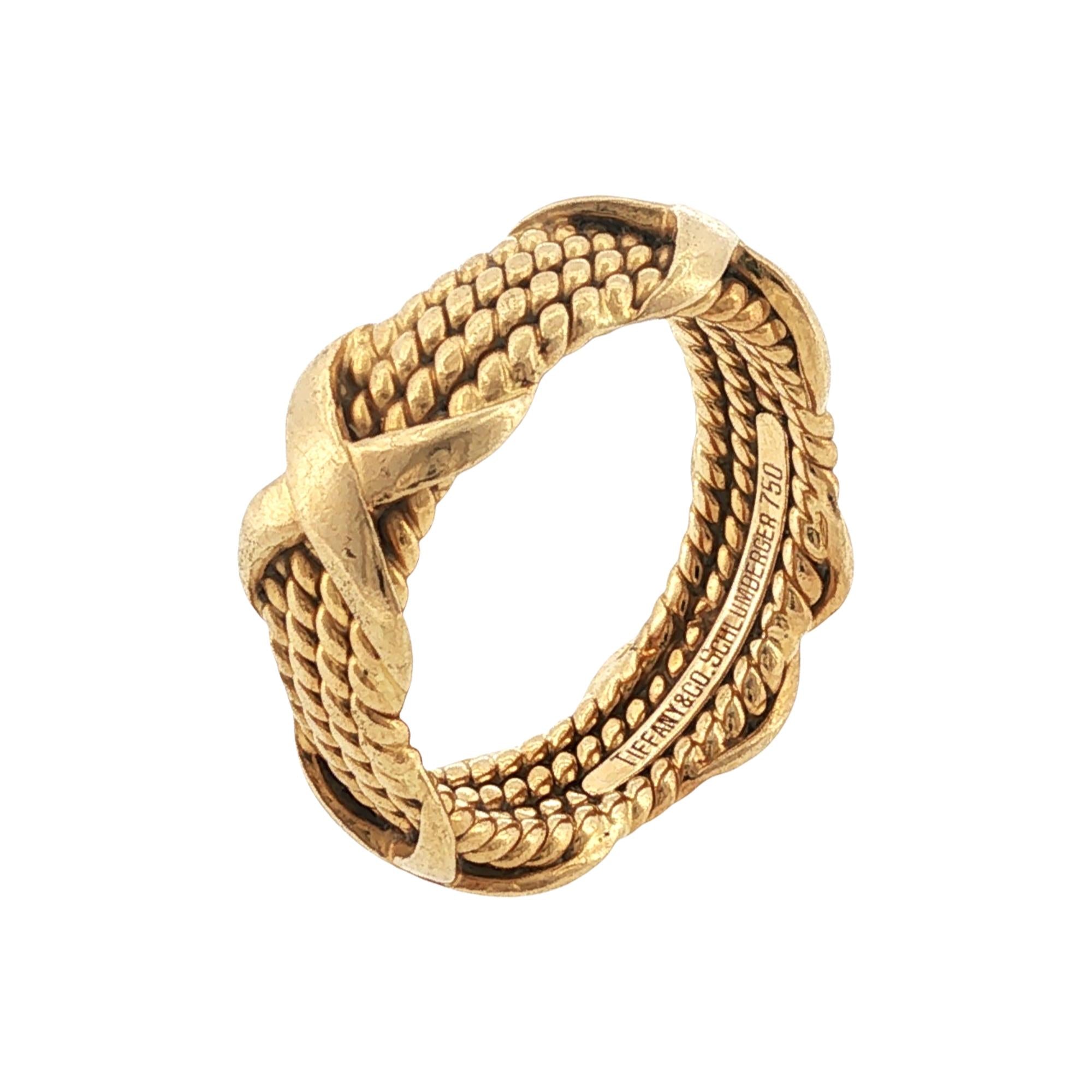 Tiffany & Co. Jean Schlumberger 4 Row 18KYG X Band Ring Vintage Size 6