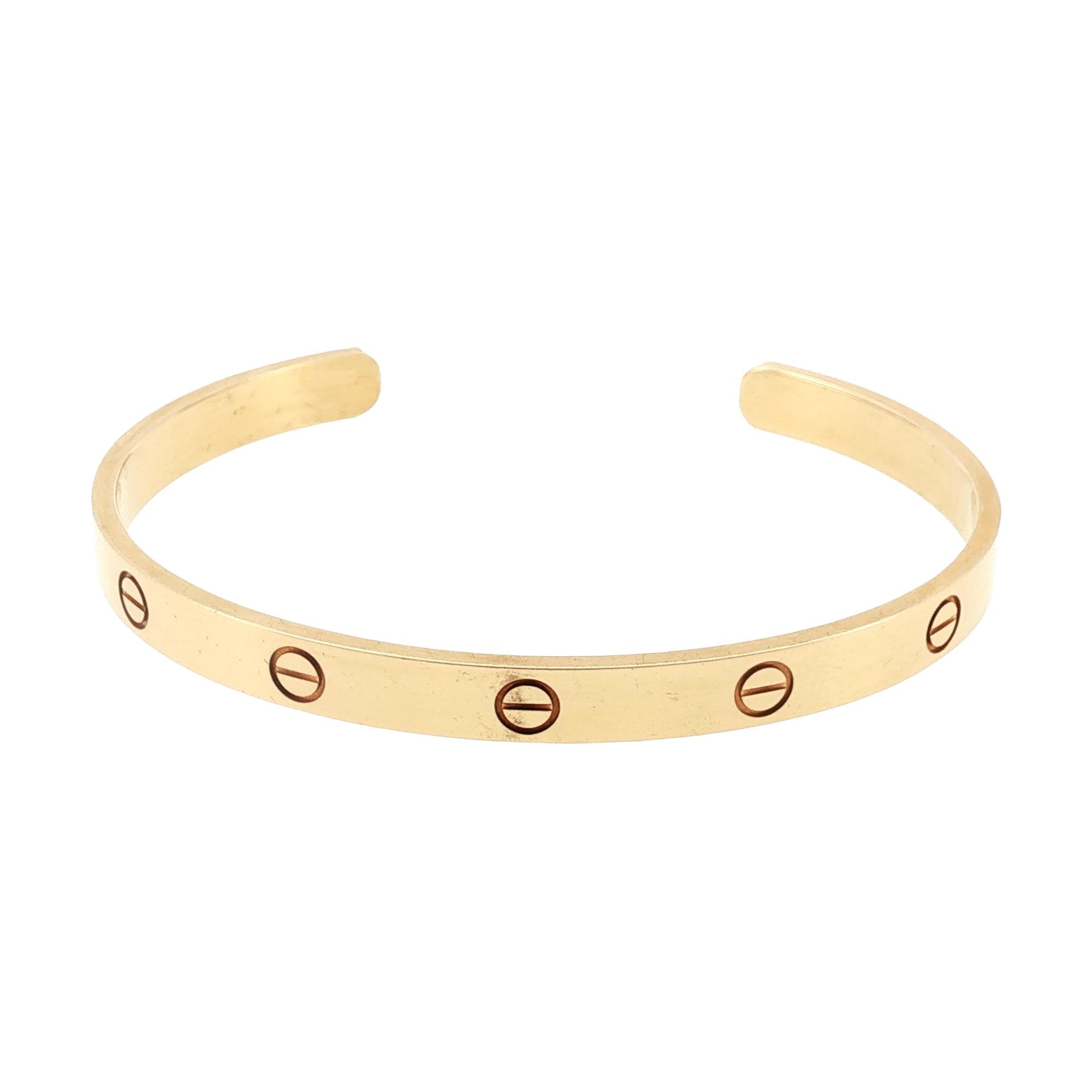 Cartier LOVE Cuff Bracelet 18 Karat Yellow Gold Size 20