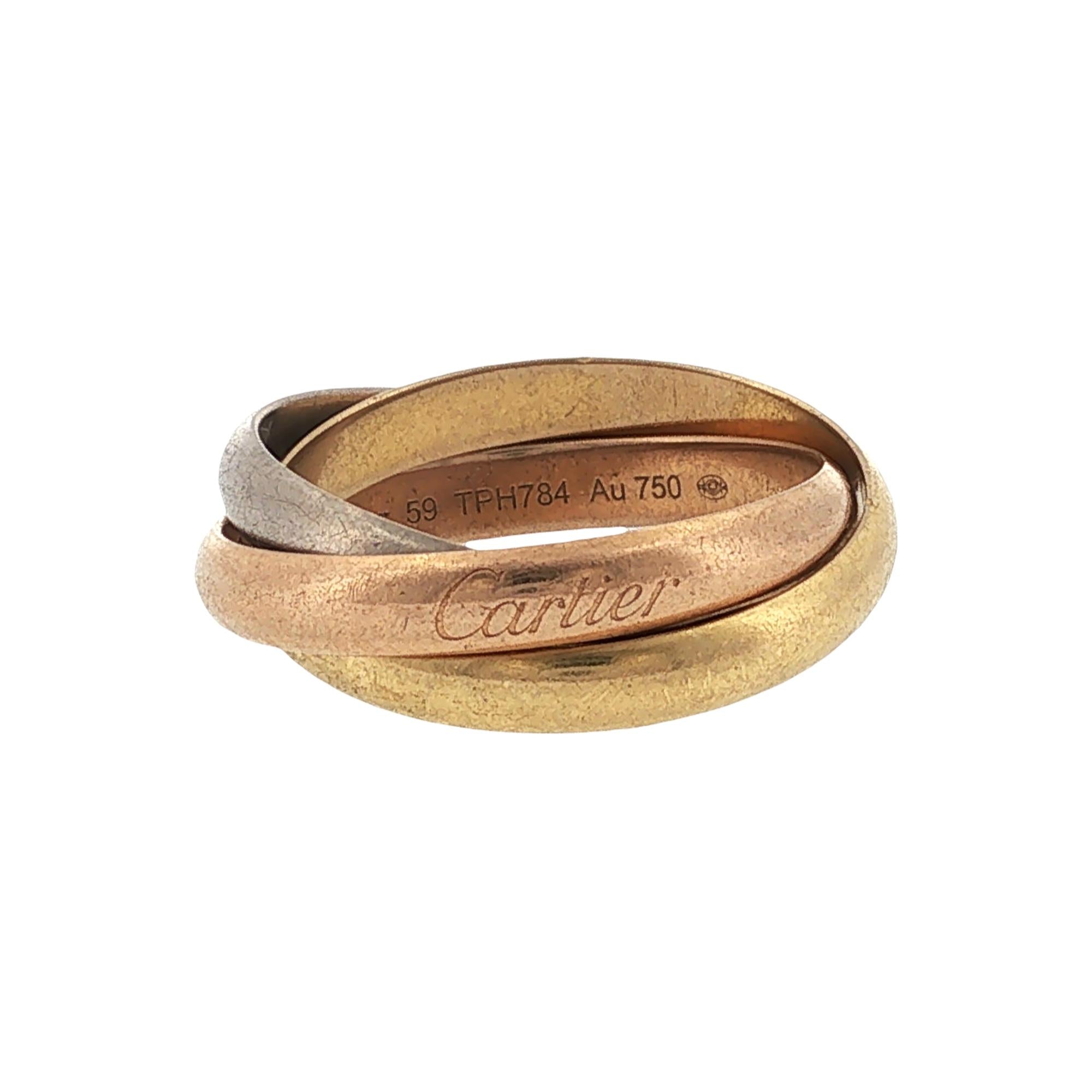 Cartier 18K Tri-Color Gold Trinity Rolling Ring Size 59 Box & Papers