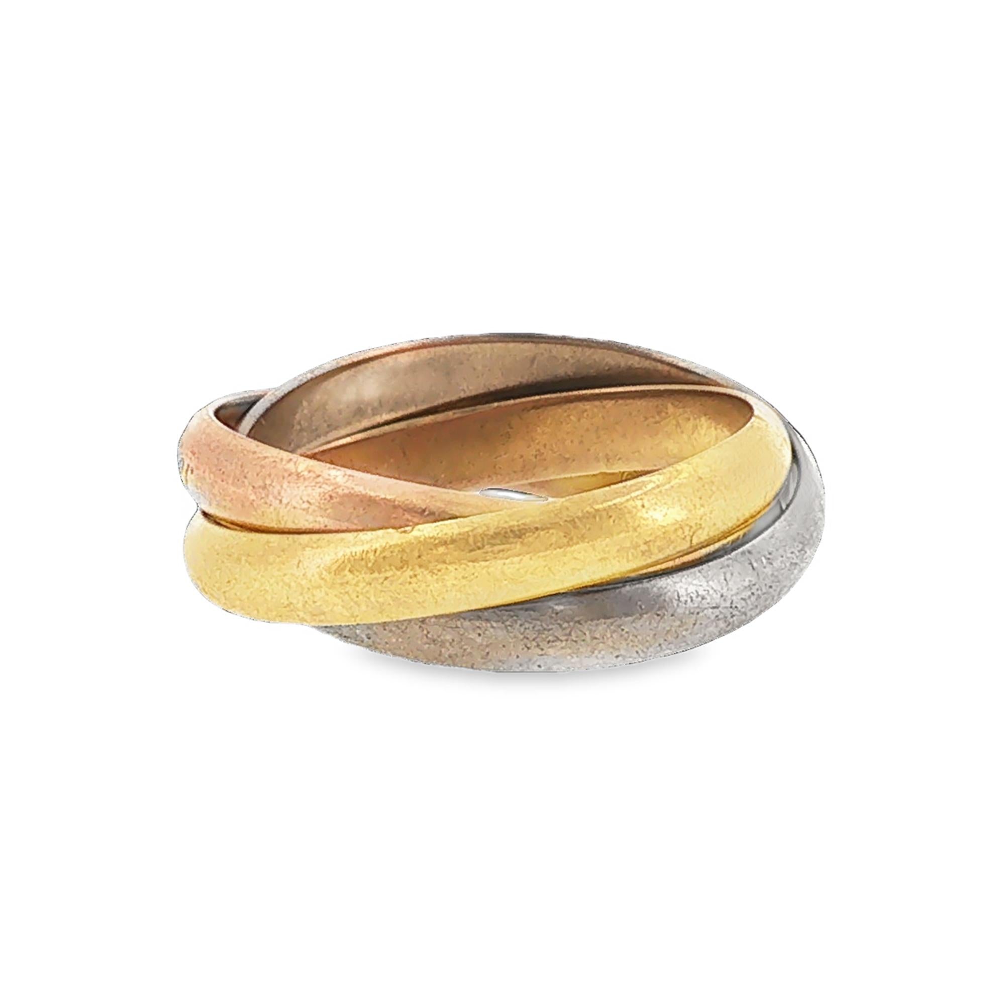 Cartier 18K Tri-Color Gold Trinity Rolling Ring Size 59 Box & Papers
