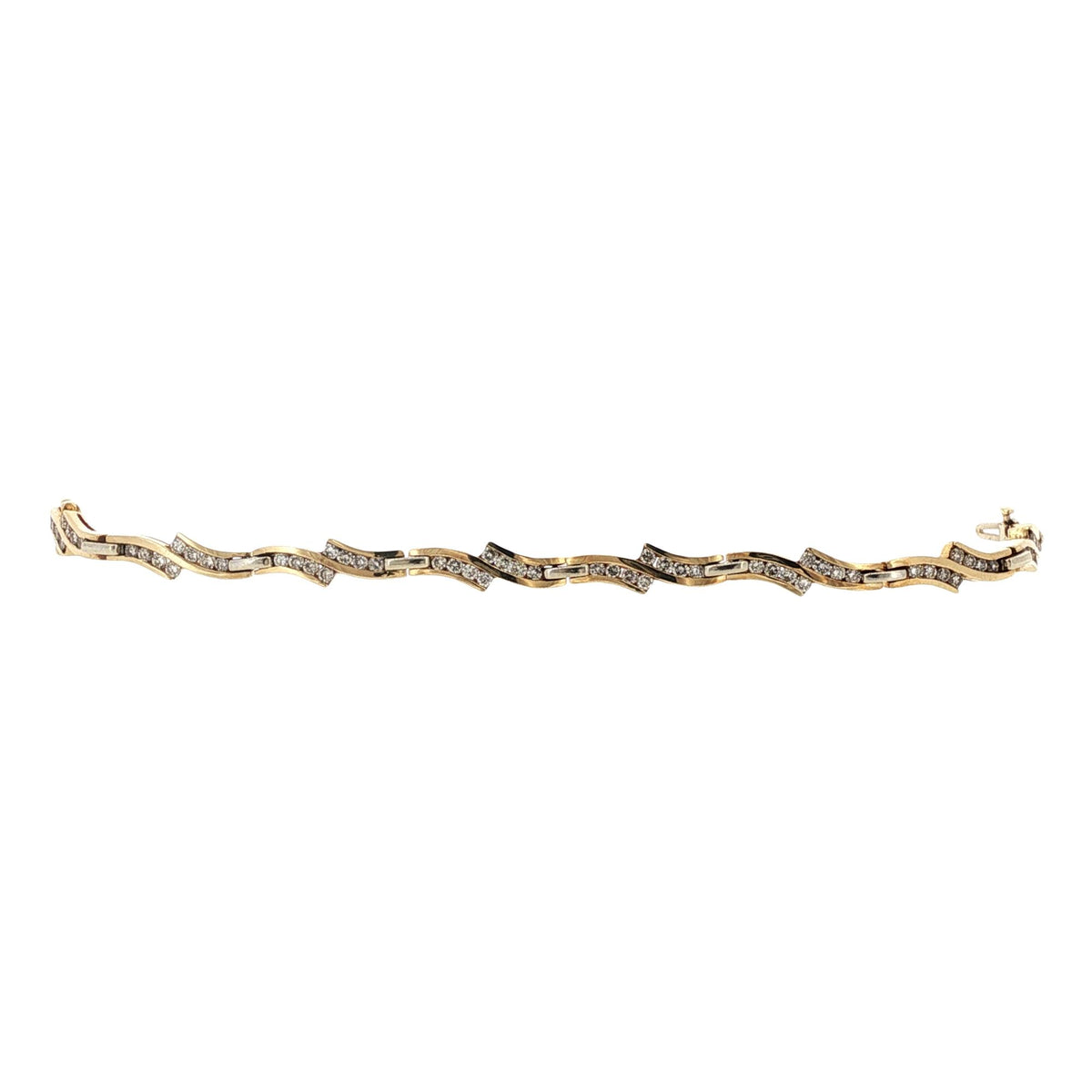Curved Channel Set Diamond 14 Karat Yellow Gold Link Bracelet