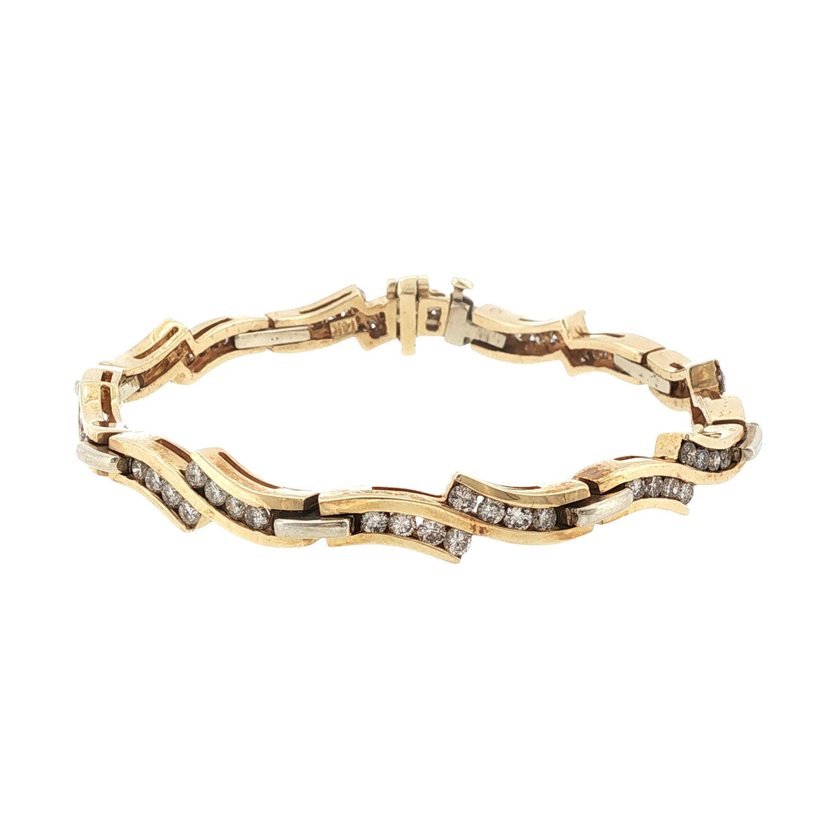 Curved Channel Set Diamond 14 Karat Yellow Gold Link Bracelet