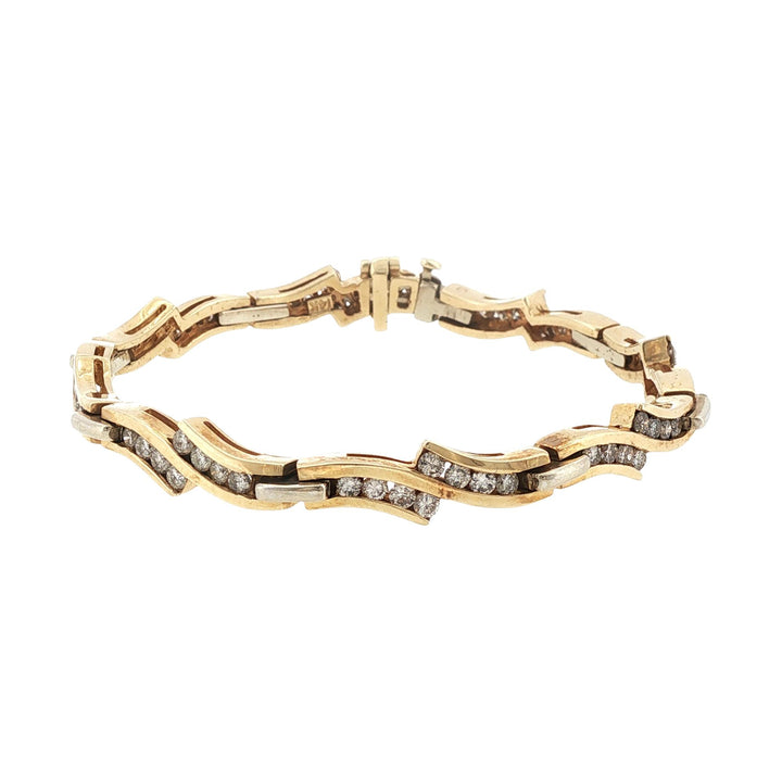 Curved Channel Set Diamond 14 Karat Yellow Gold Link Bracelet