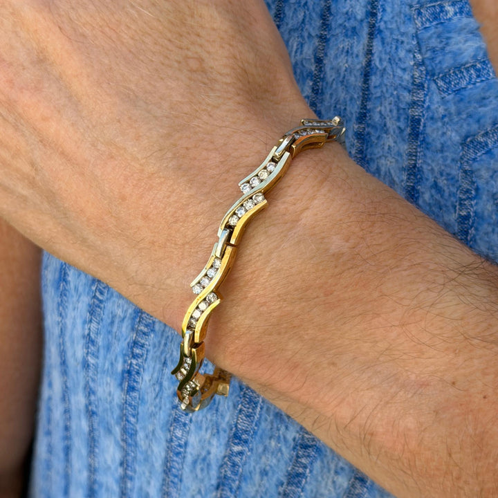 Curved Channel Set Diamond 14 Karat Yellow Gold Link Bracelet