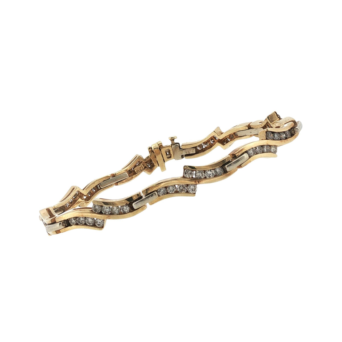 Curved Channel Set Diamond 14 Karat Yellow Gold Link Bracelet