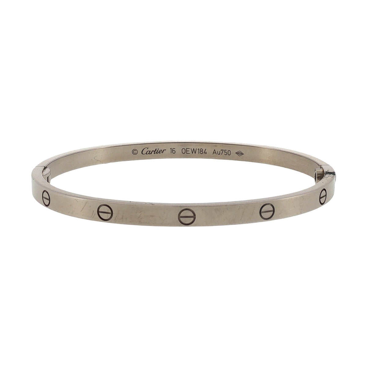 Cartier LOVE 18 Karat White Gold Bangle Bracelet, Small Model Size 16