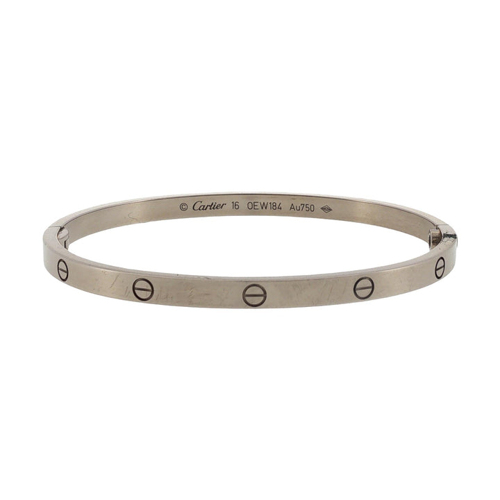 Cartier LOVE 18 Karat White Gold Bangle Bracelet, Small Model Size 16
