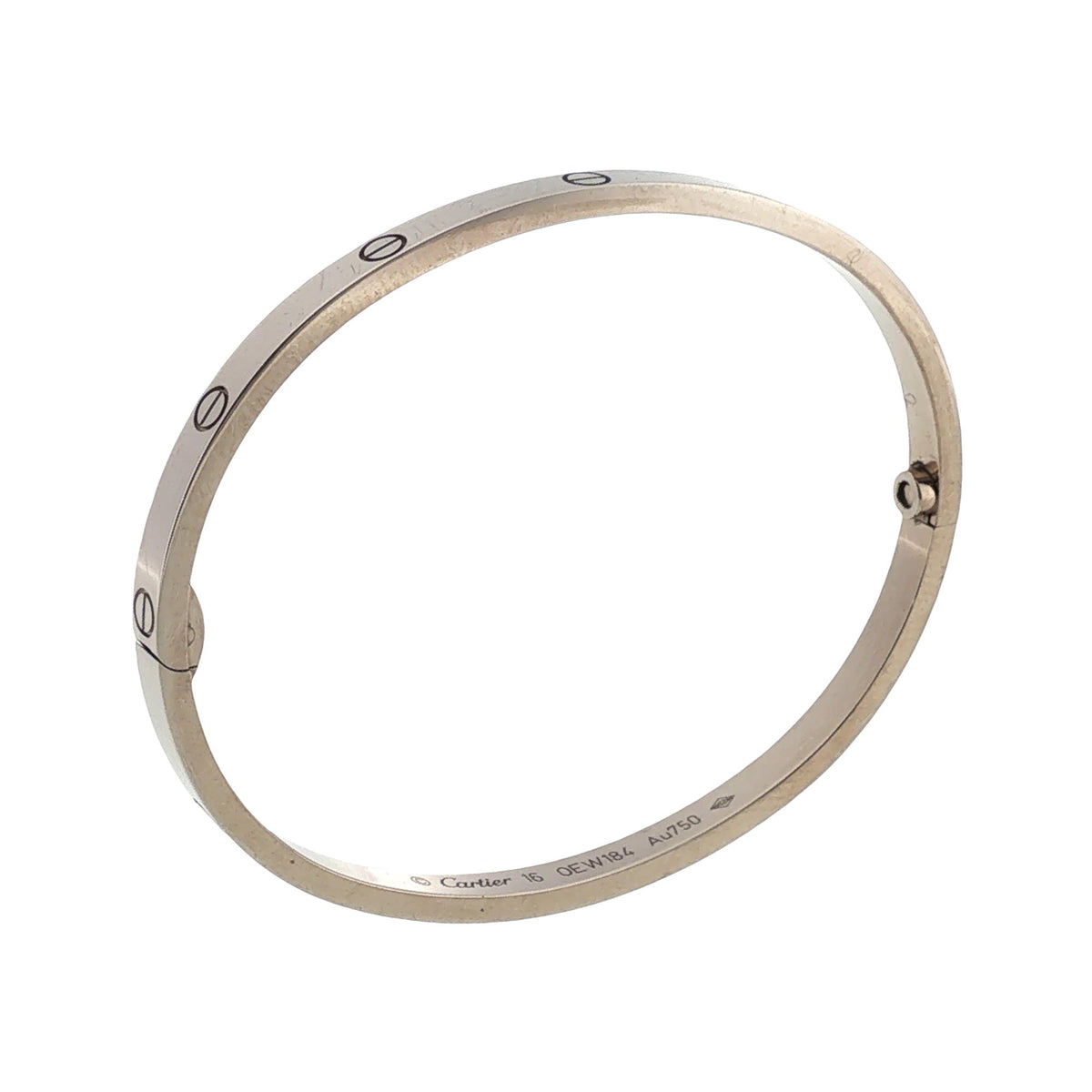 Cartier LOVE 18 Karat White Gold Bangle Bracelet, Small Model Size 16