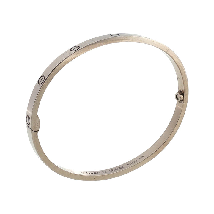 Cartier LOVE 18 Karat White Gold Bangle Bracelet, Small Model Size 16