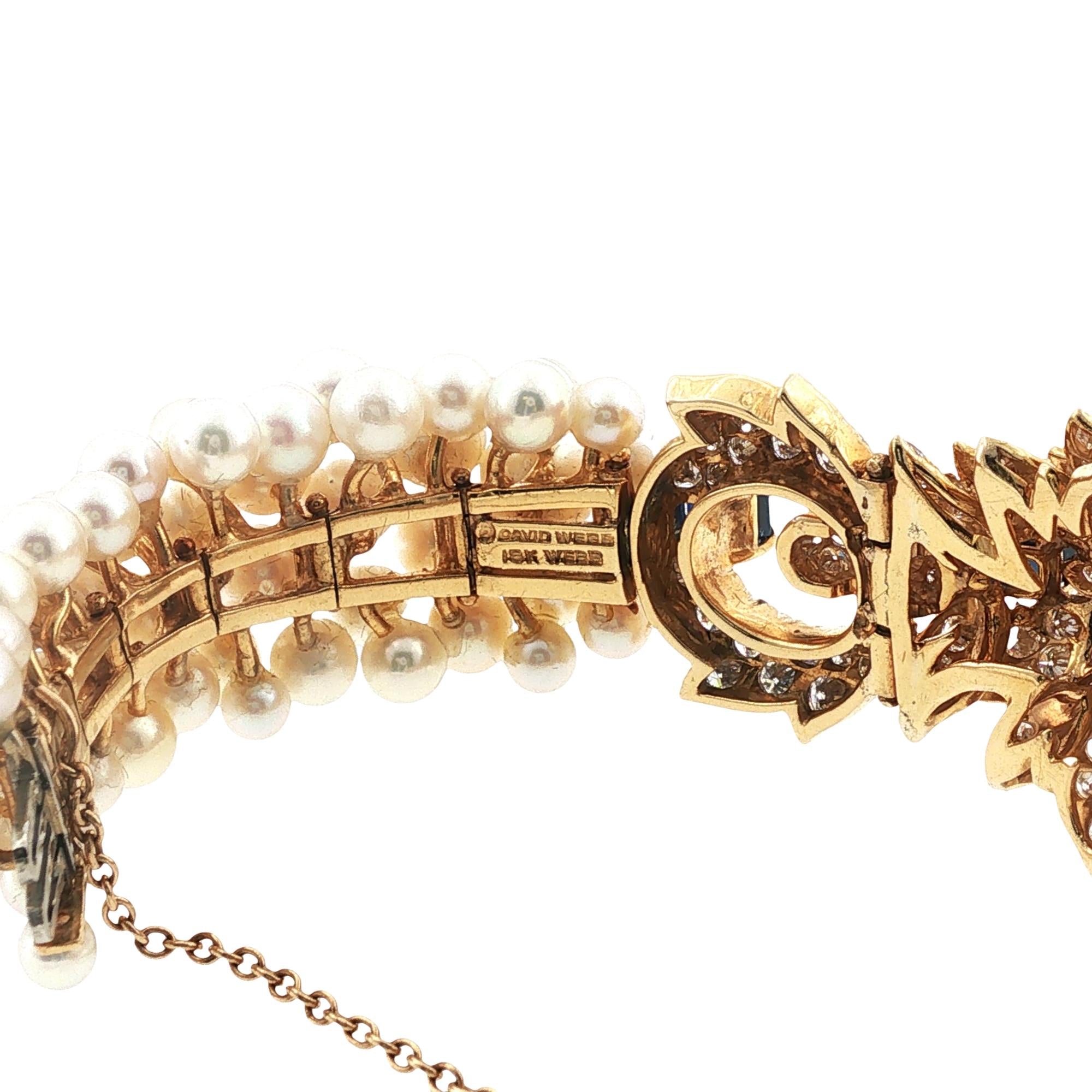 David Webb Diamond Sapphire Pearl 18 Karat Yellow Gold Vintage Bracelet