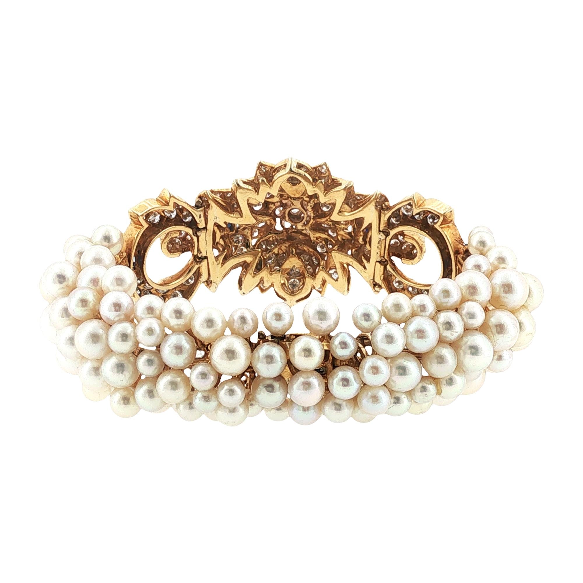 David Webb Diamond Sapphire Pearl 18 Karat Yellow Gold Vintage Bracelet