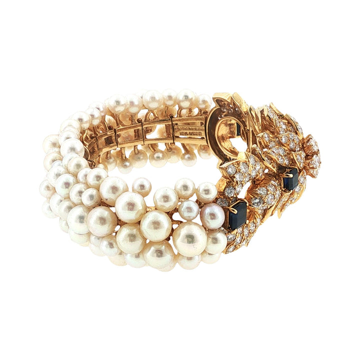 David Webb Diamond Sapphire Pearl 18 Karat Yellow Gold Vintage Bracelet
