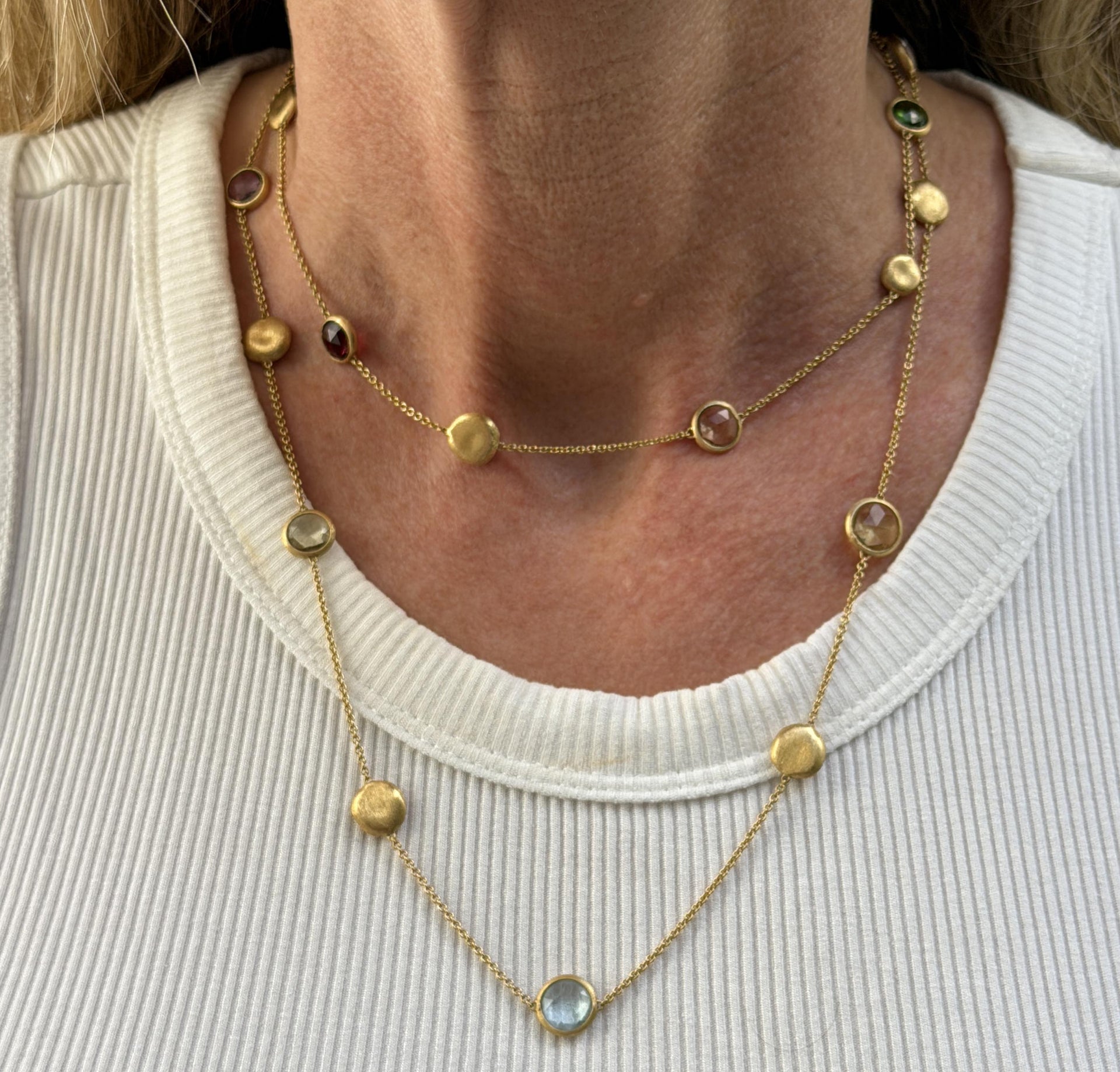 Marco Bicego Jaipur Graduated Color Gemstone 18K Yellow Gold Necklace 36 Inches