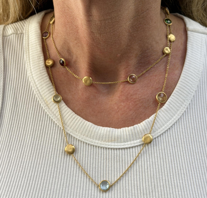Marco Bicego Jaipur Graduated Color Gemstone 18K Yellow Gold Necklace 36 Inches