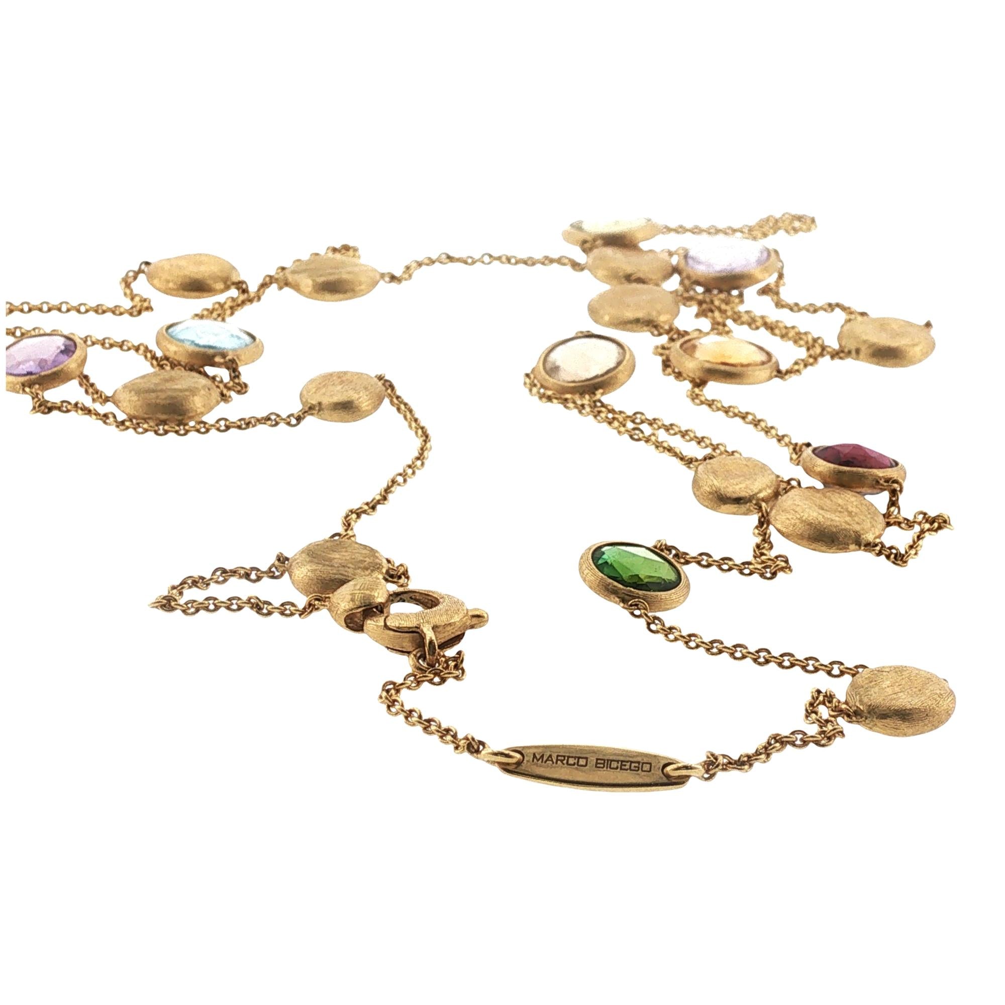 Marco Bicego Jaipur Graduated Color Gemstone 18K Yellow Gold Necklace 36 Inches