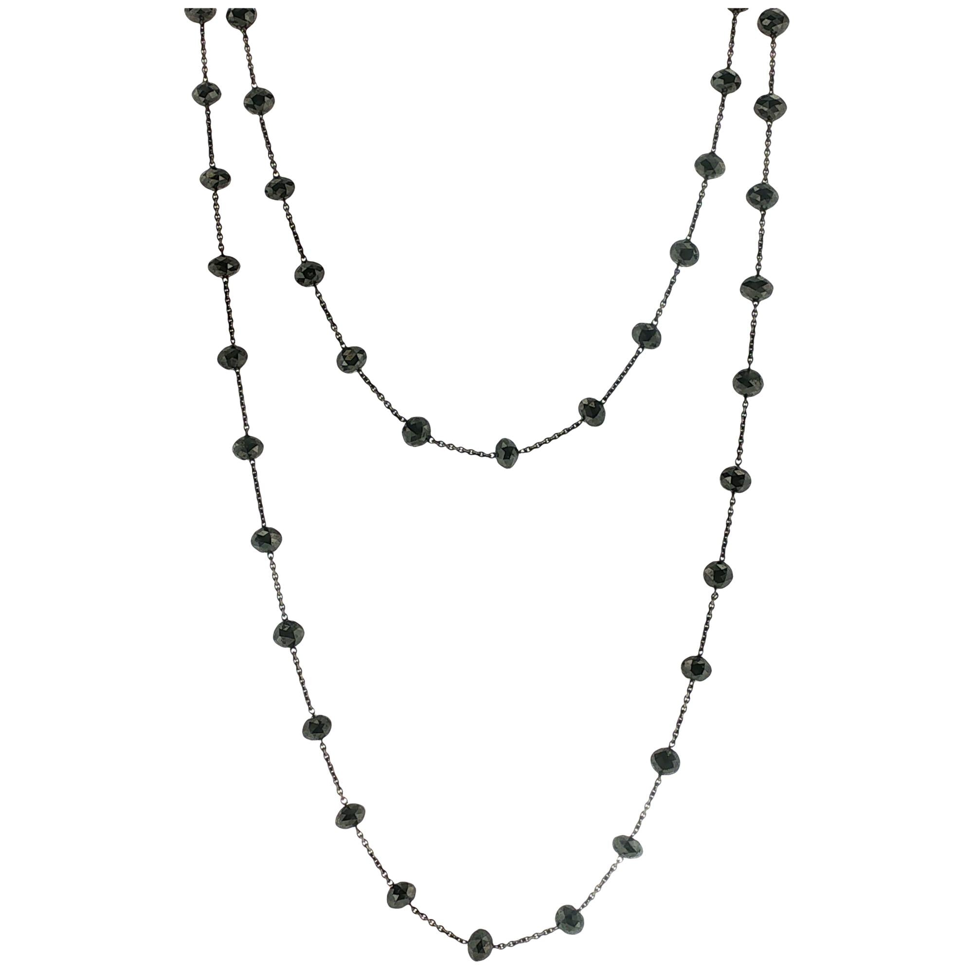 Kwiat 18 Karat White Gold Faceted Natural Black Diamond Bead 44 Inch Necklace