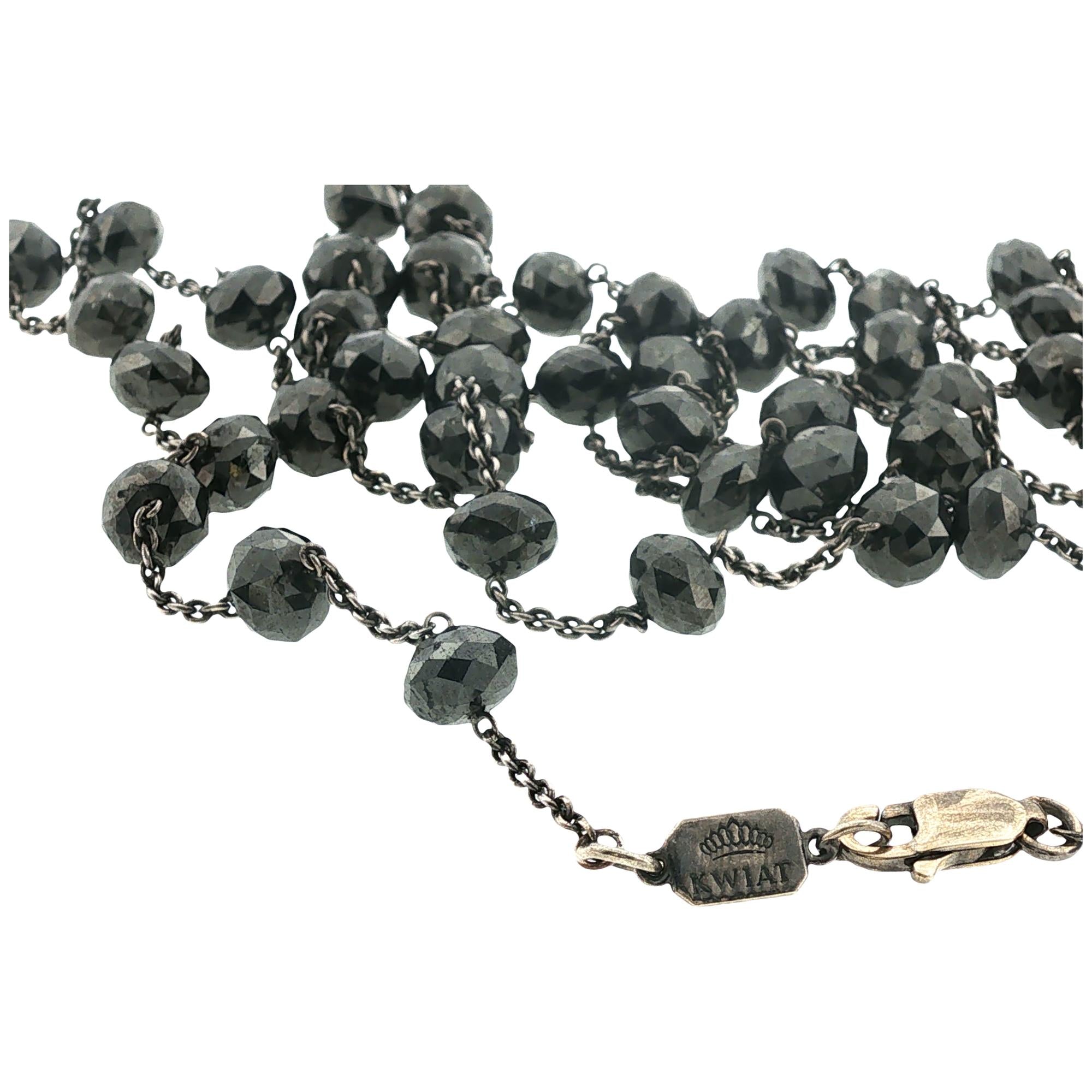 Kwiat 18 Karat White Gold Faceted Natural Black Diamond Bead 44 Inch Necklace