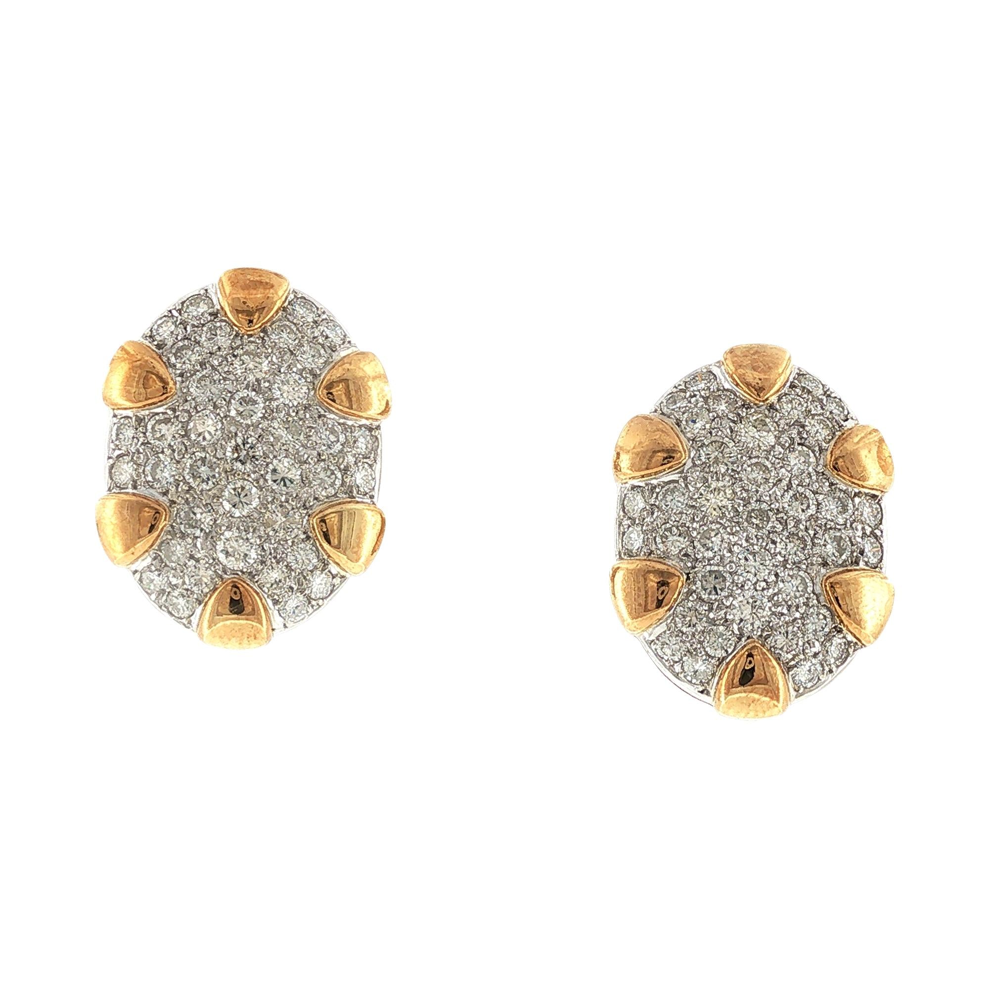 5 CTW Round Brilliant-Cut Pavé Diamond 18 Karat Gold Oval Earclip Earrings