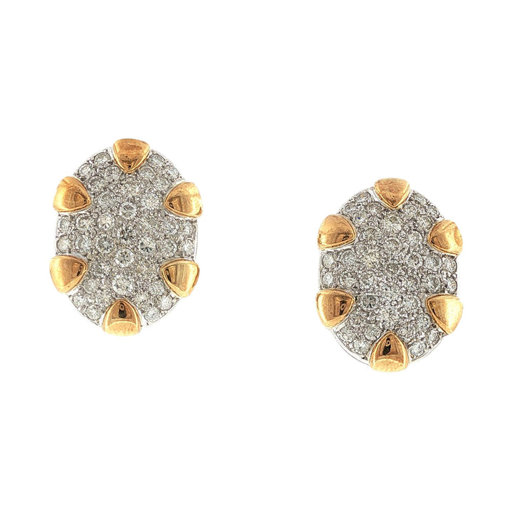 5 CTW Round Brilliant-Cut Pavé Diamond 18 Karat Gold Oval Earclip Earrings