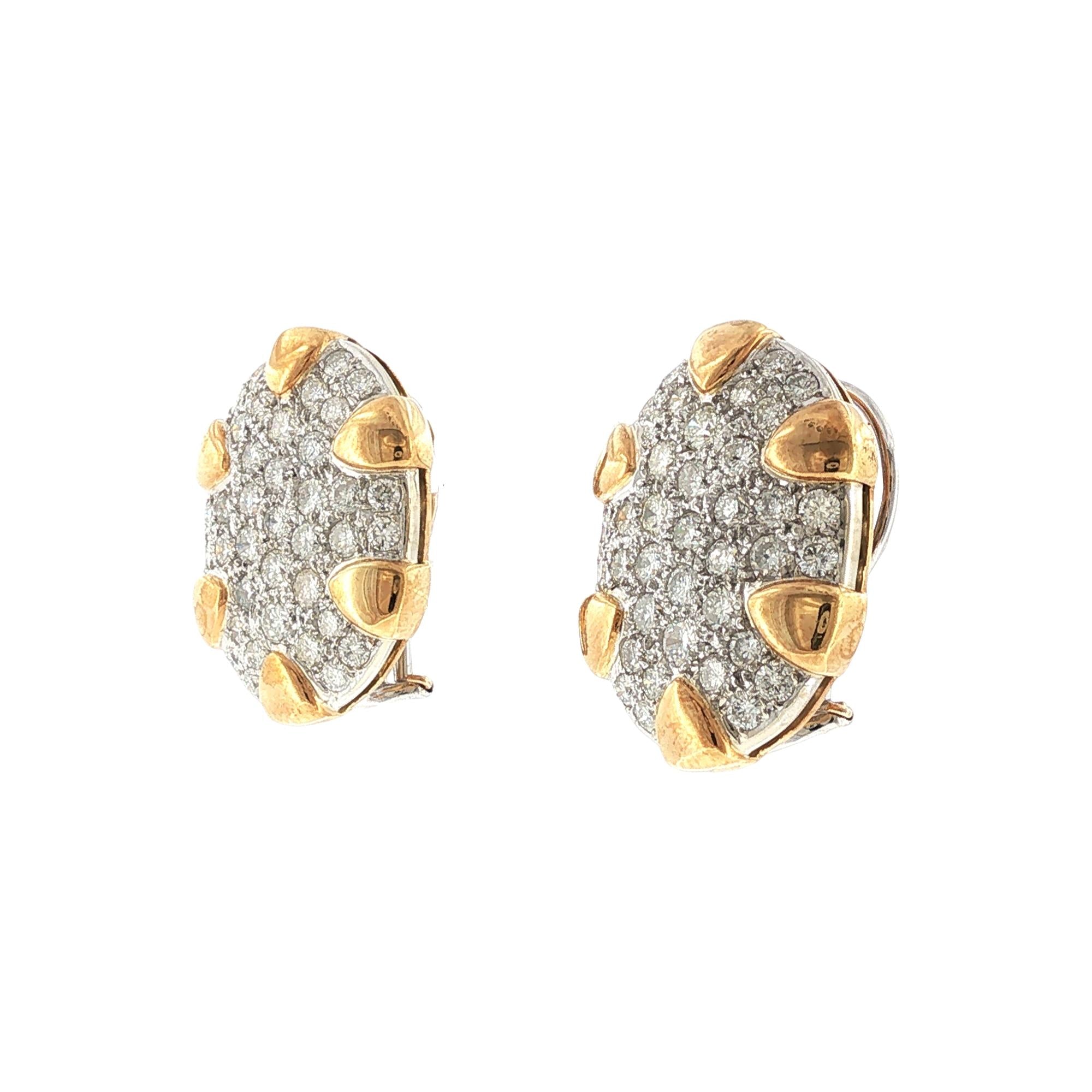 5 CTW Round Brilliant-Cut Pavé Diamond 18 Karat Gold Oval Earclip Earrings