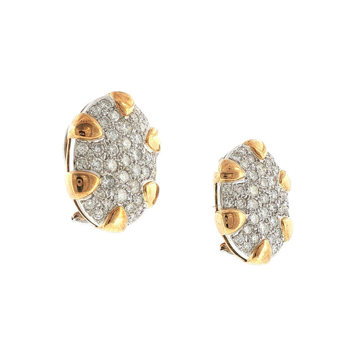 5 CTW Round Brilliant-Cut Pavé Diamond 18 Karat Gold Oval Earclip Earrings