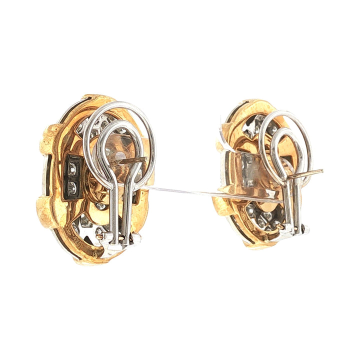 5 CTW Round Brilliant-Cut Pavé Diamond 18 Karat Gold Oval Earclip Earrings