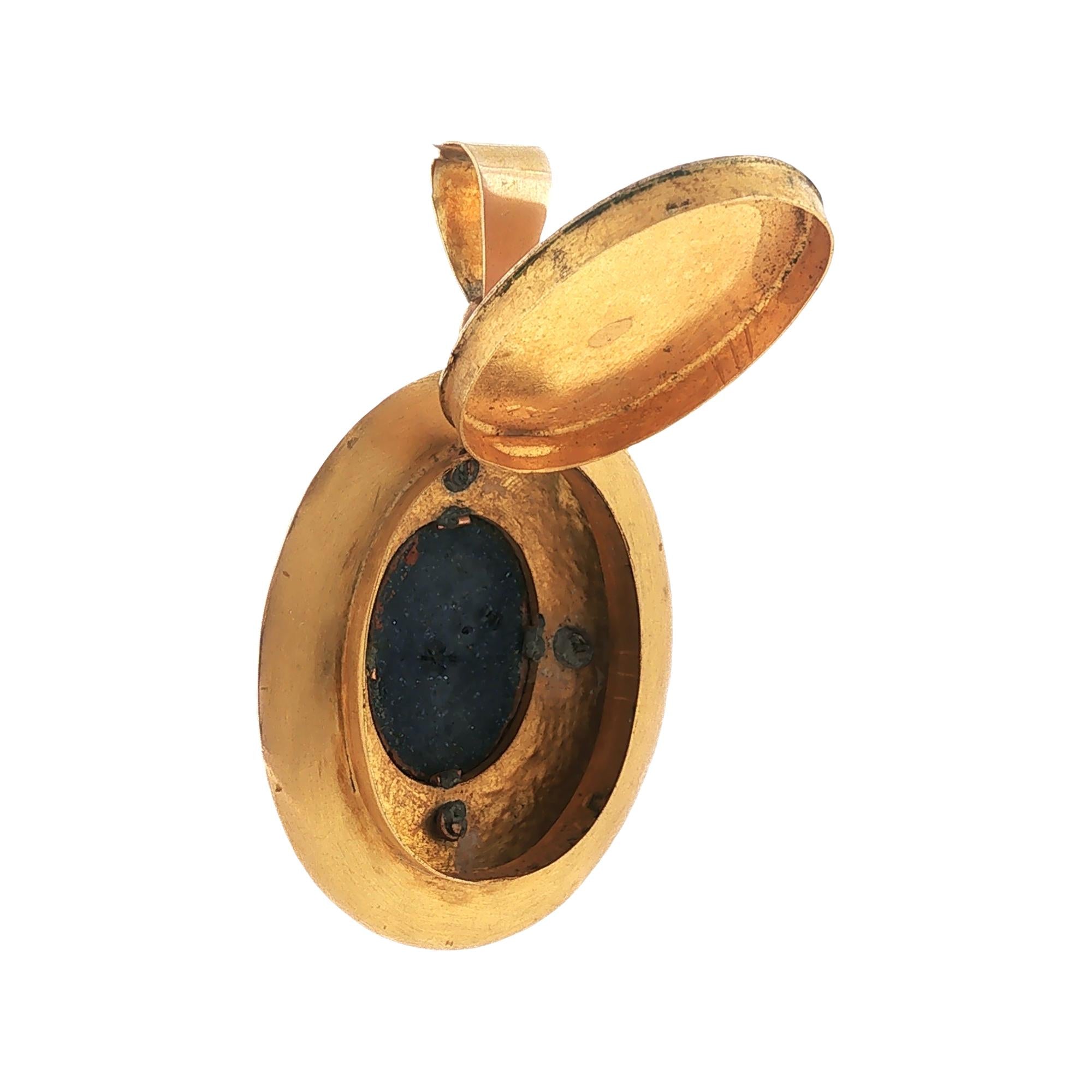 Victorian Enamel 14 Karat Yellow Gold Portrait Locket Pendant