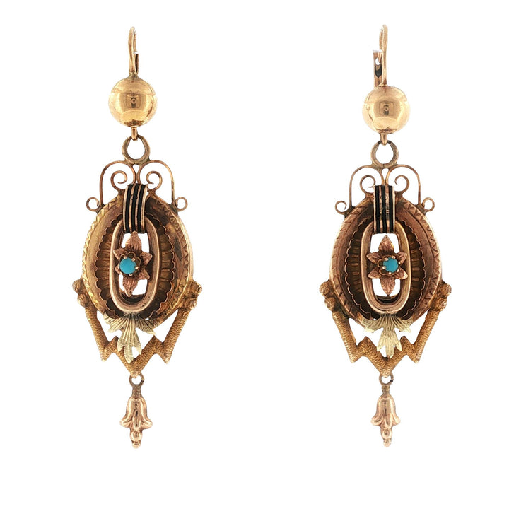 Victorian Turquoise Gemstone Dangle Drop Antique Earrings