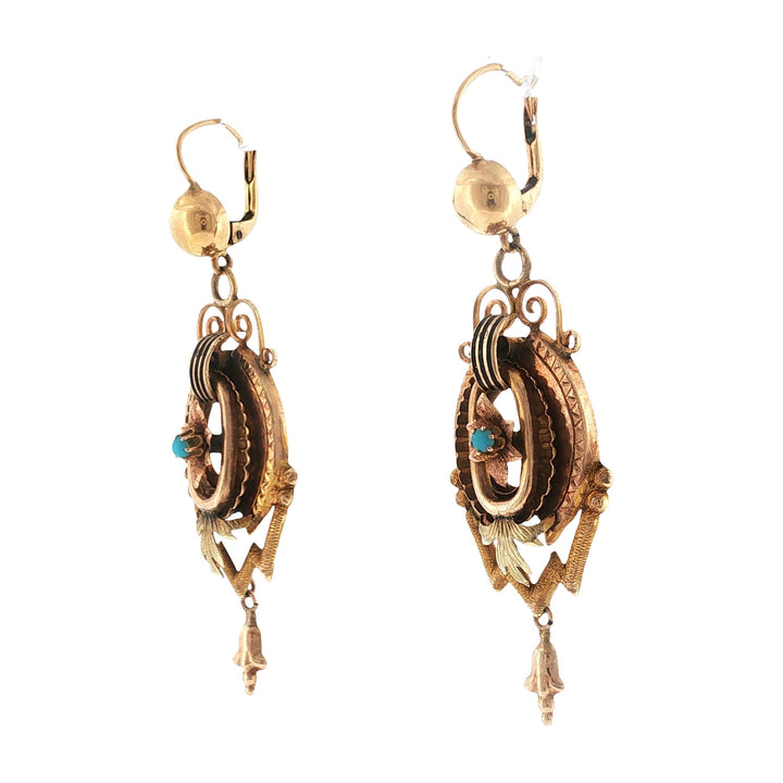 Victorian Turquoise Gemstone Dangle Drop Antique Earrings