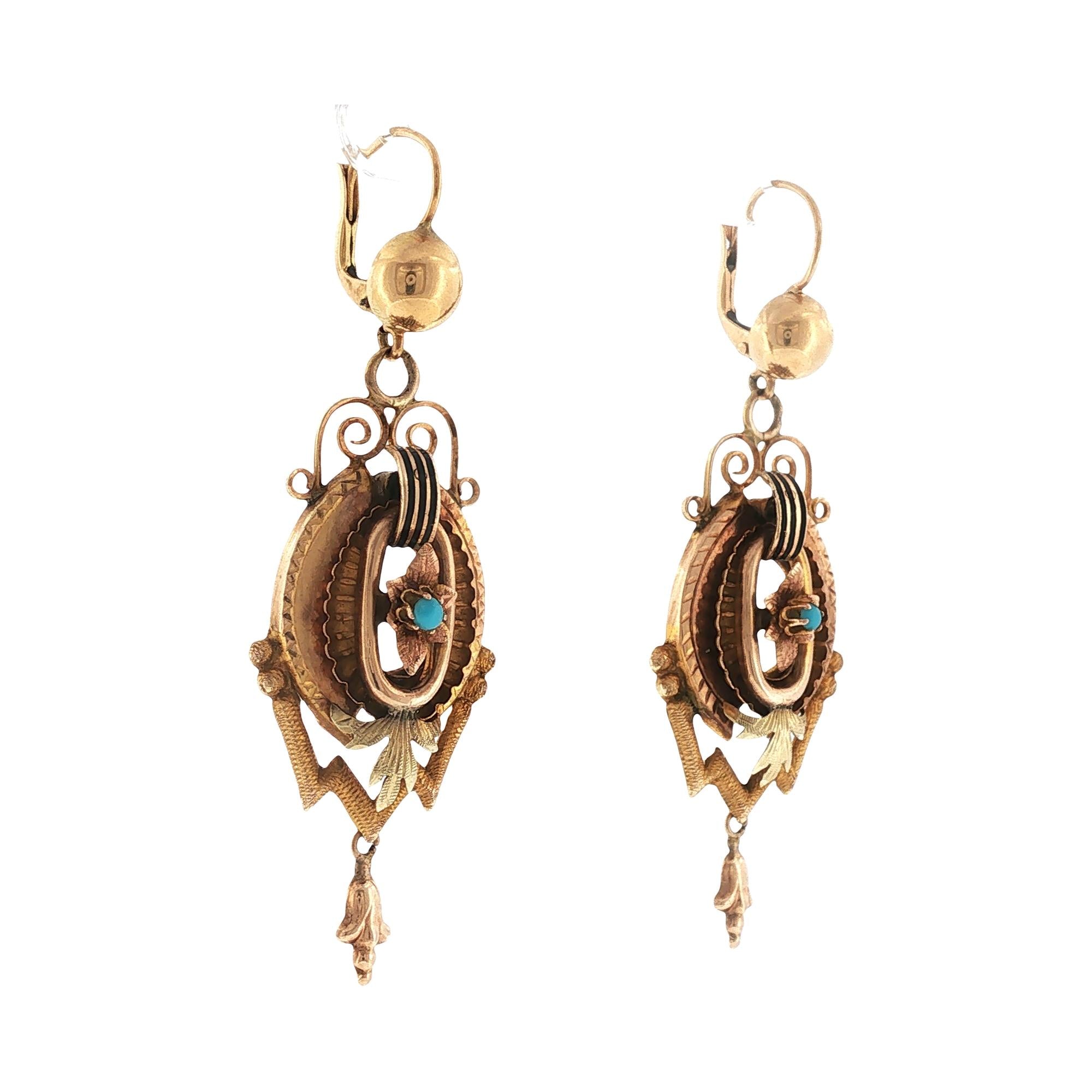 Victorian Turquoise Gemstone Dangle Drop Antique Earrings