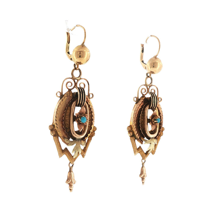 Victorian Turquoise Gemstone Dangle Drop Antique Earrings