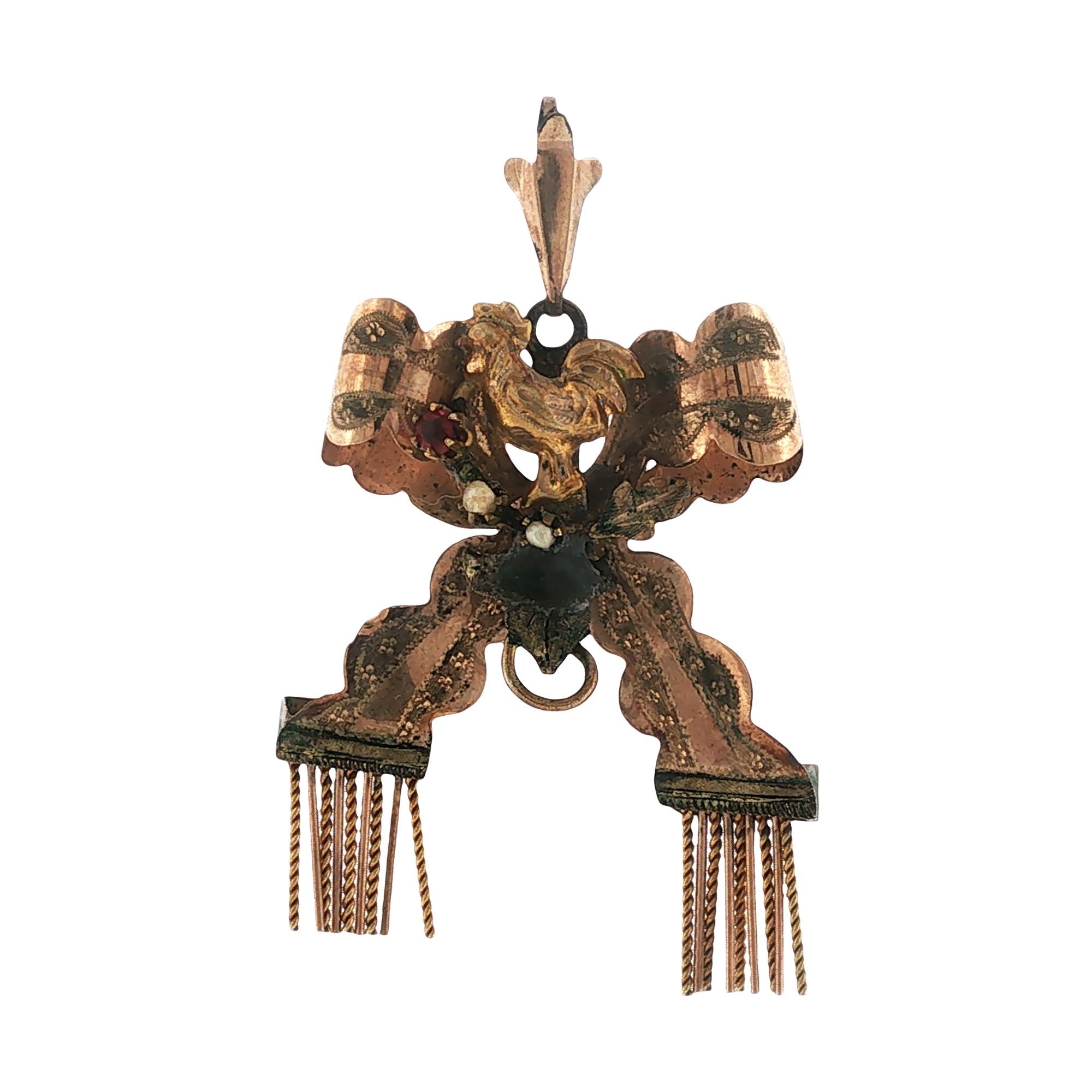 Victorian 14 Karat Yellow & Rose Gold Pendant Bow Motif with Tassels
