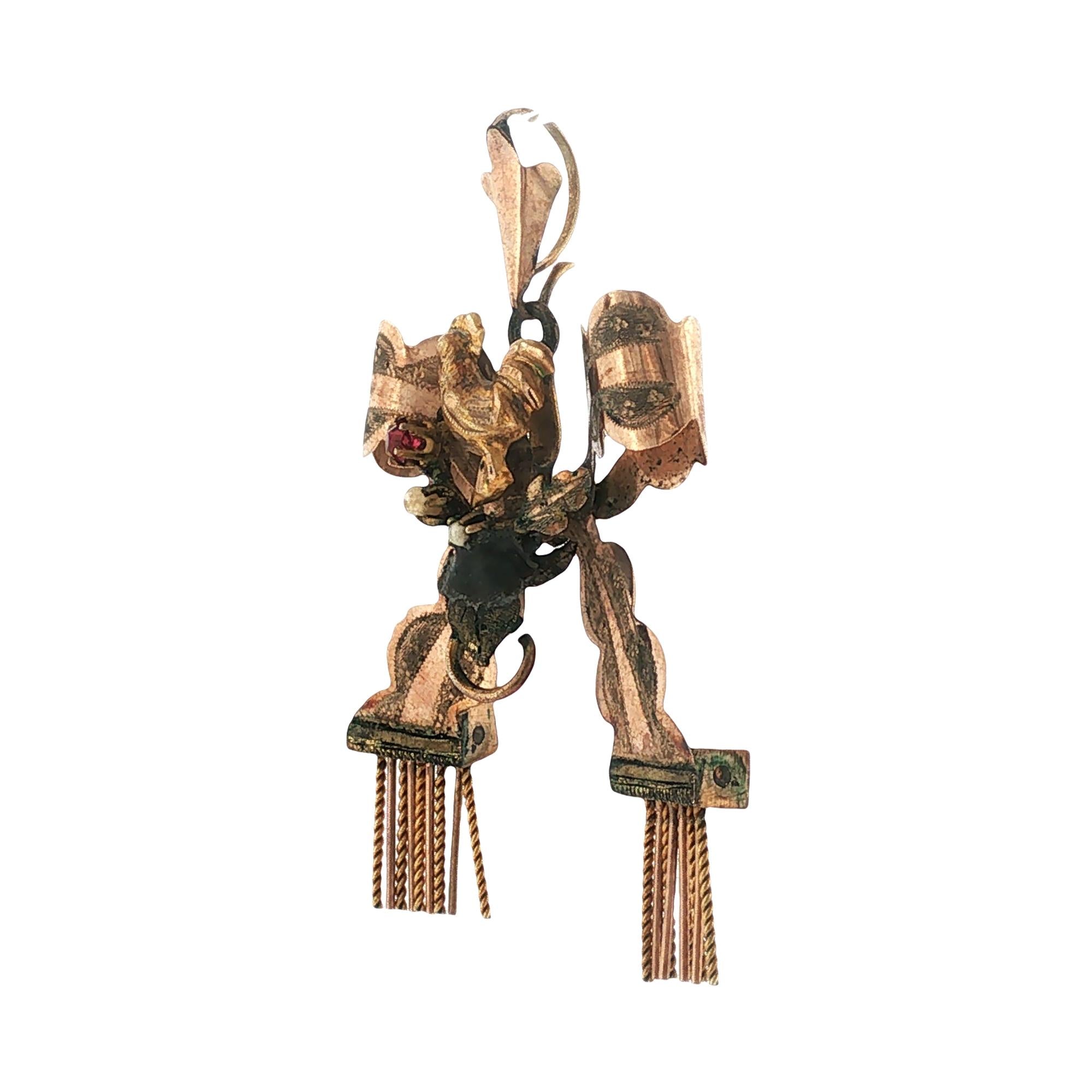 Victorian 14 Karat Yellow & Rose Gold Pendant Bow Motif with Tassels