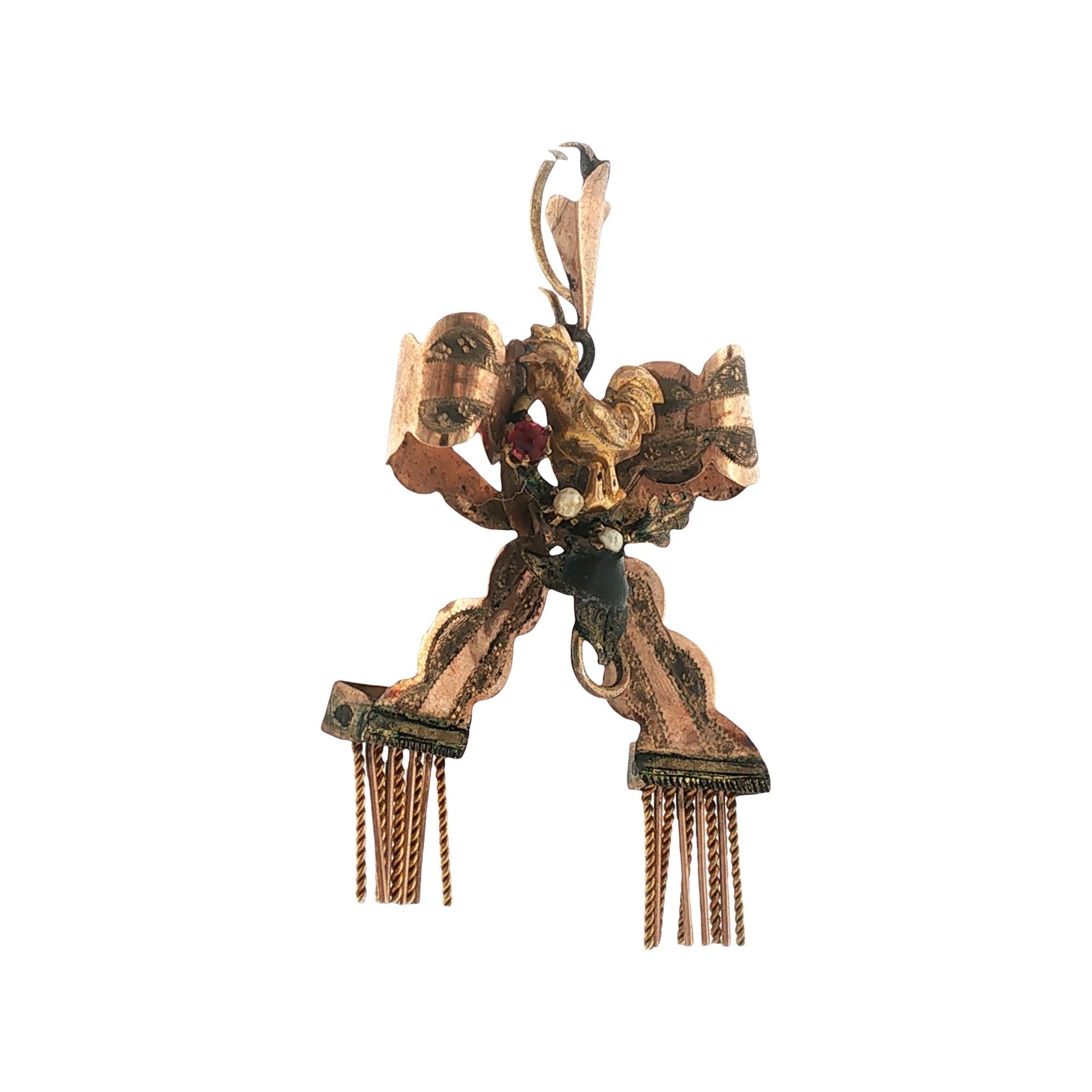 Victorian 14 Karat Yellow & Rose Gold Pendant Bow Motif with Tassels