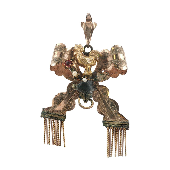 Victorian 14 Karat Yellow & Rose Gold Pendant Bow Motif with Tassels