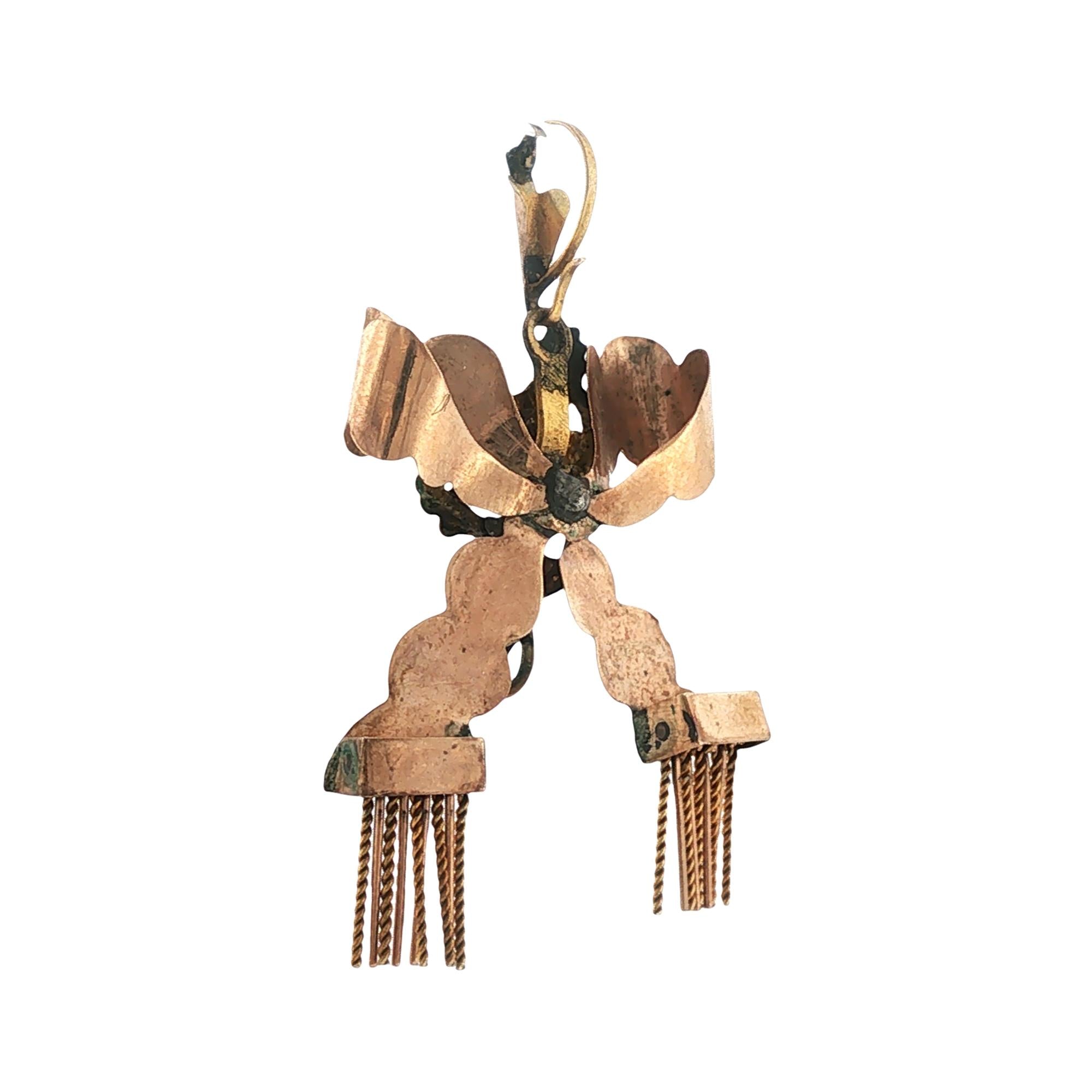 Victorian 14 Karat Yellow & Rose Gold Pendant Bow Motif with Tassels