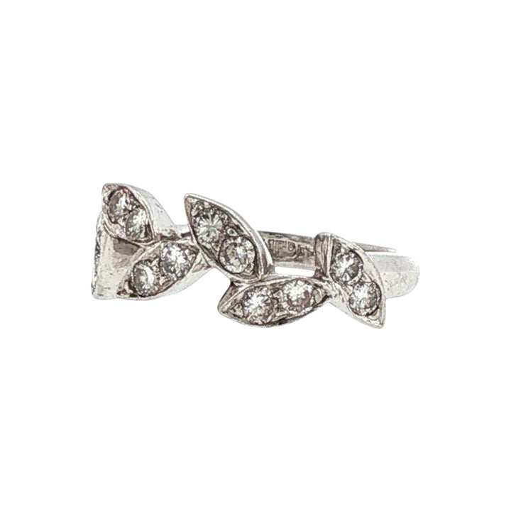 Diamond Leaf Motif Platinum Modern Band Ring Size 6.5