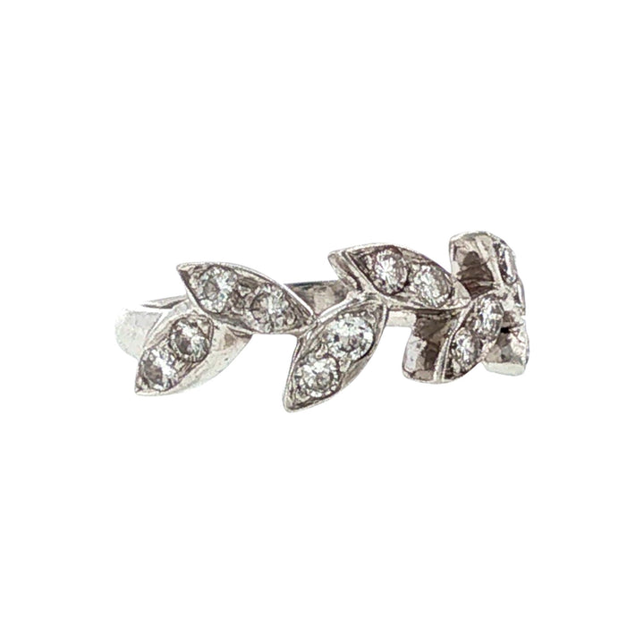 Diamond Leaf Motif Platinum Modern Band Ring Size 6.5