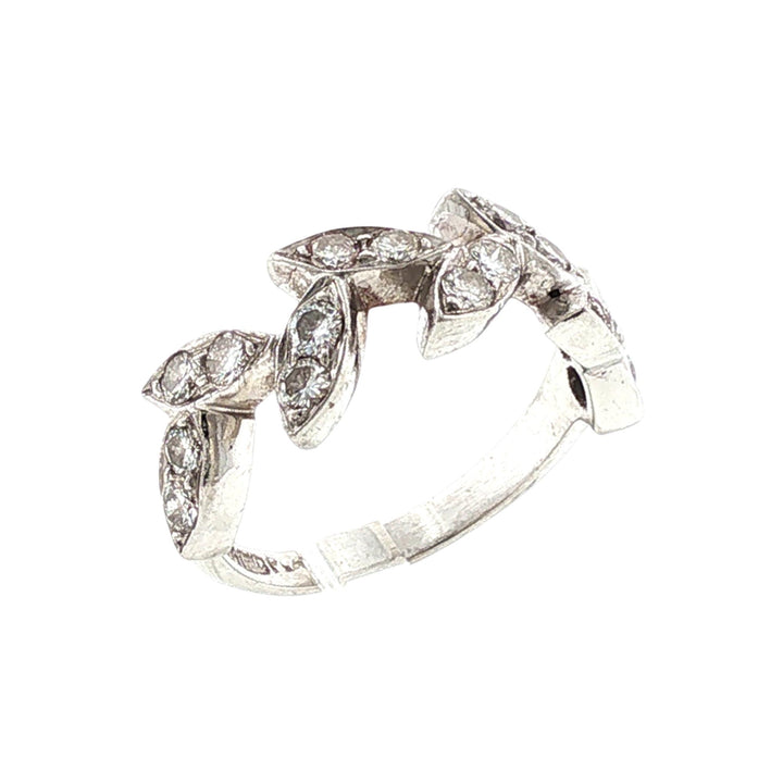 Diamond Leaf Motif Platinum Modern Band Ring Size 6.5
