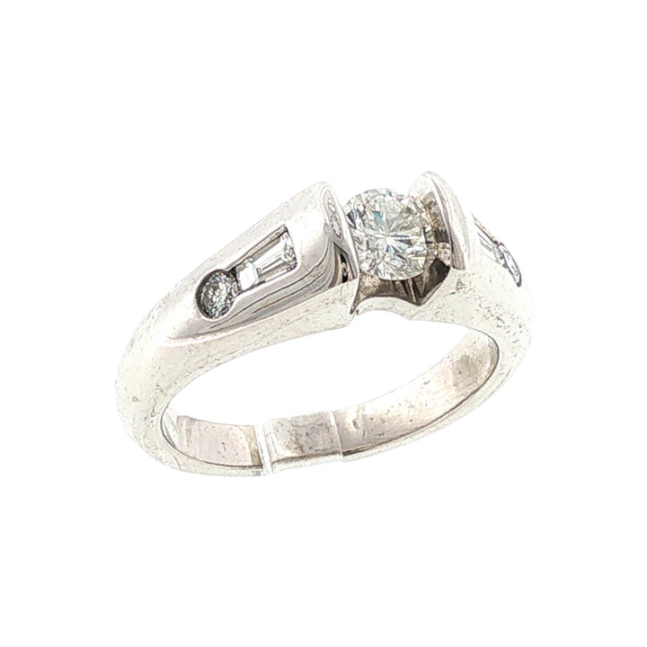 Diamond 14 Karat White Gold Solitaire with Accents Engagment Ring
