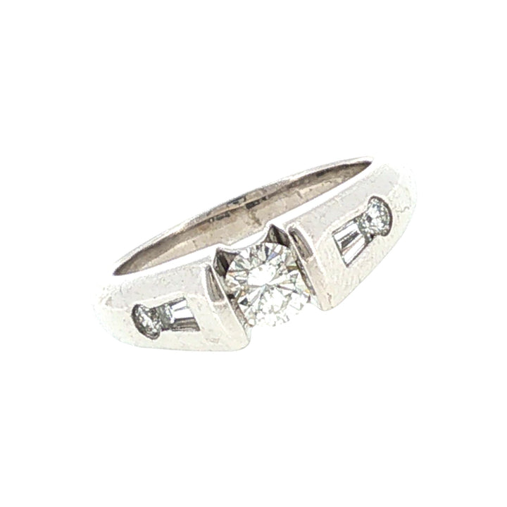 Diamond 14 Karat White Gold Solitaire with Accents Engagment Ring