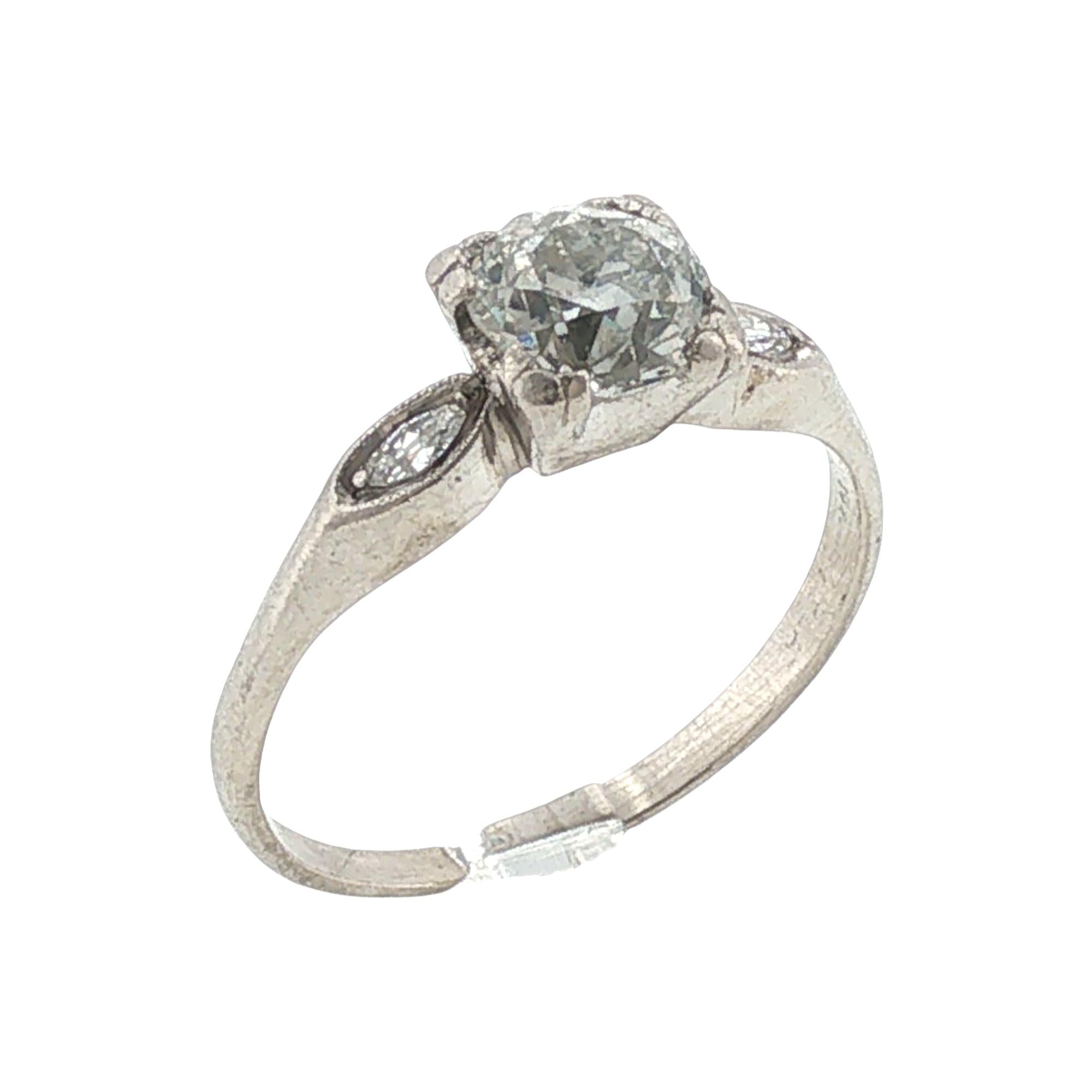 Old European Cut Diamond Platinum Vintage Engagement Ring