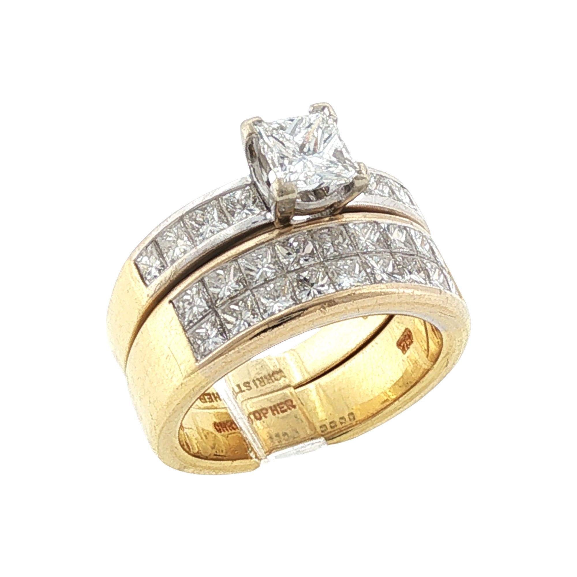 Christopher Designs Princess Cut Diamond Bridal Set Engagement Ring Wedding Band