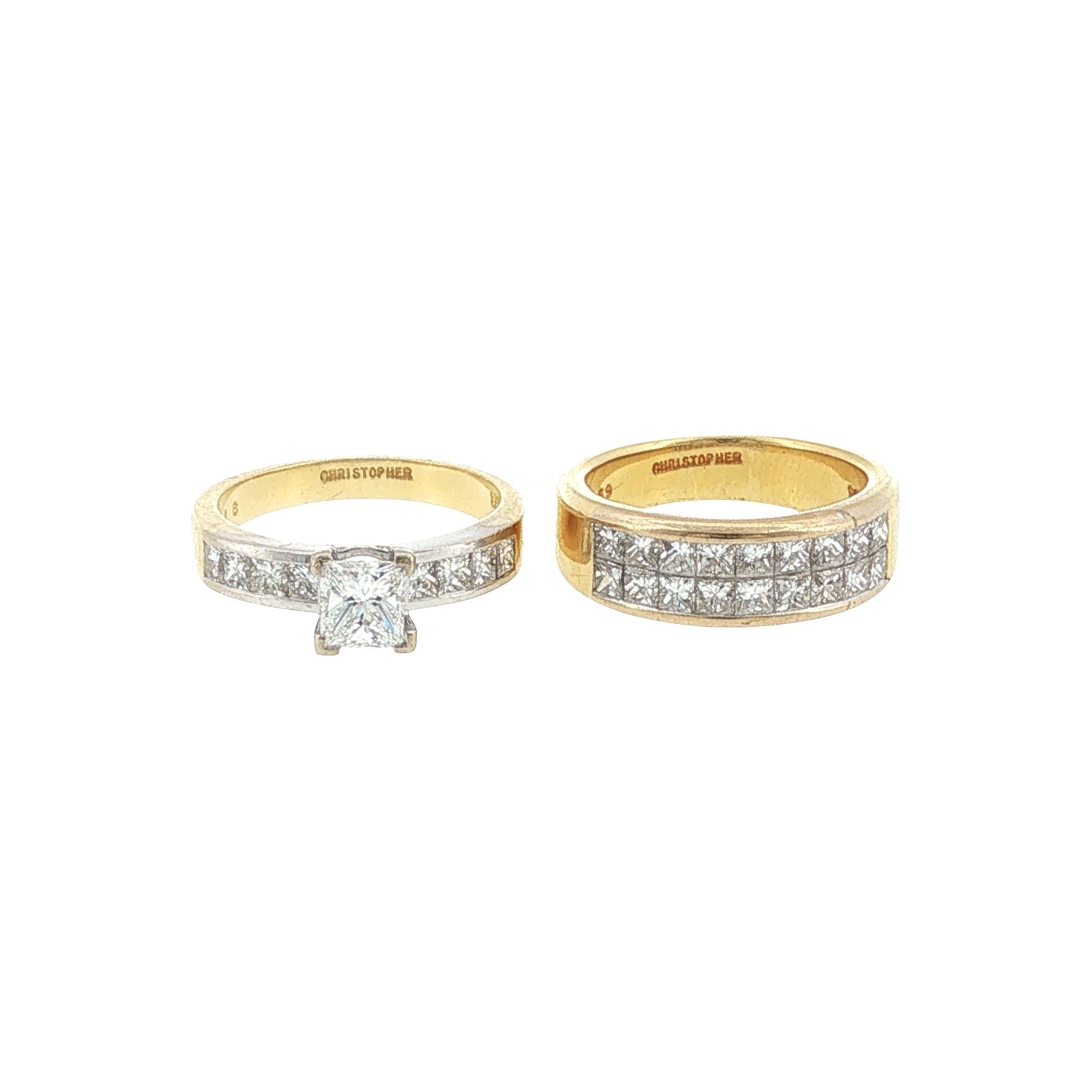 Christopher Designs Princess Cut Diamond Bridal Set Engagement Ring Wedding Band