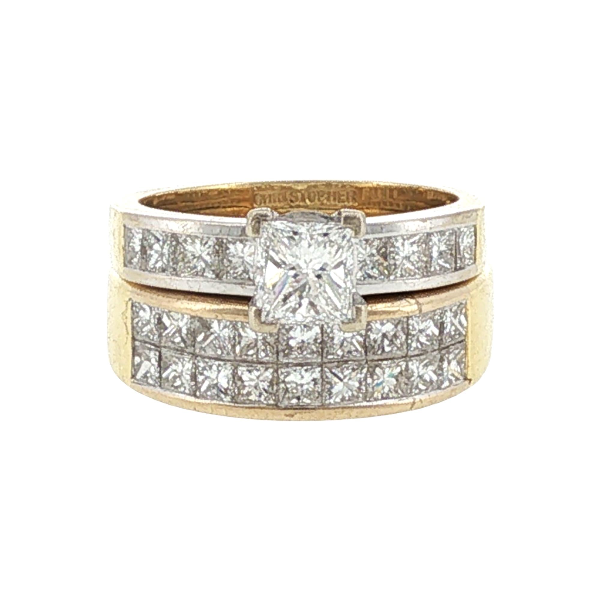 Christopher Designs Princess Cut Diamond Bridal Set Engagement Ring Wedding Band