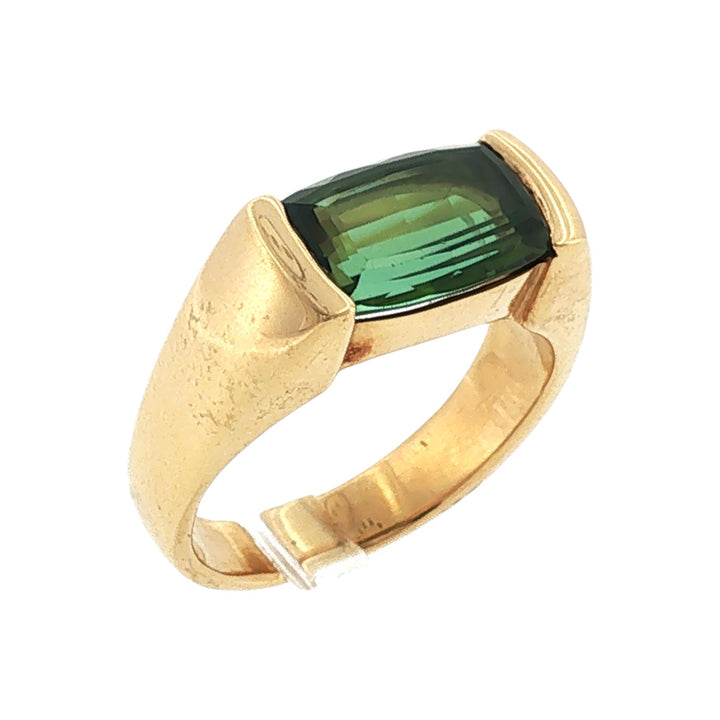 Green Tourmaline 18 Karat Yellow Gold Modern Ring