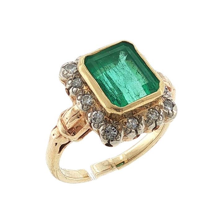 Colombian Emerald Diamond Yellow Gold Cocktail Ring GIA Certified Vintage